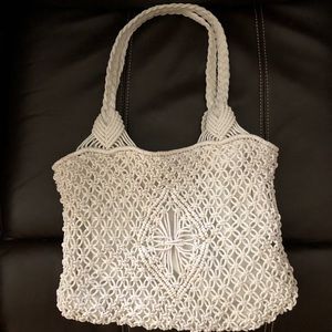 Banana Republic Macramé Cream Tote-braided handle